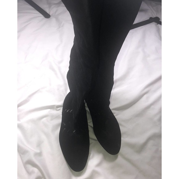 Jimmy Choo Whitby Black Waxed Suede Flat Knee Over Knee Boots Size EU 37 US 7 - Picture 8 of 11